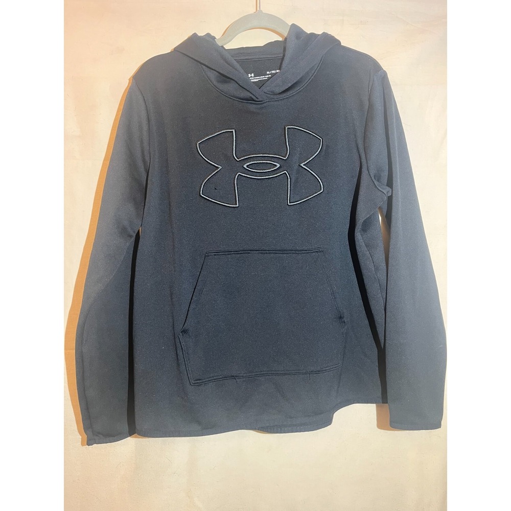 Under Armour Logo Graphic Pullover‎ SZ XL Embossed Hoodie Black Q6